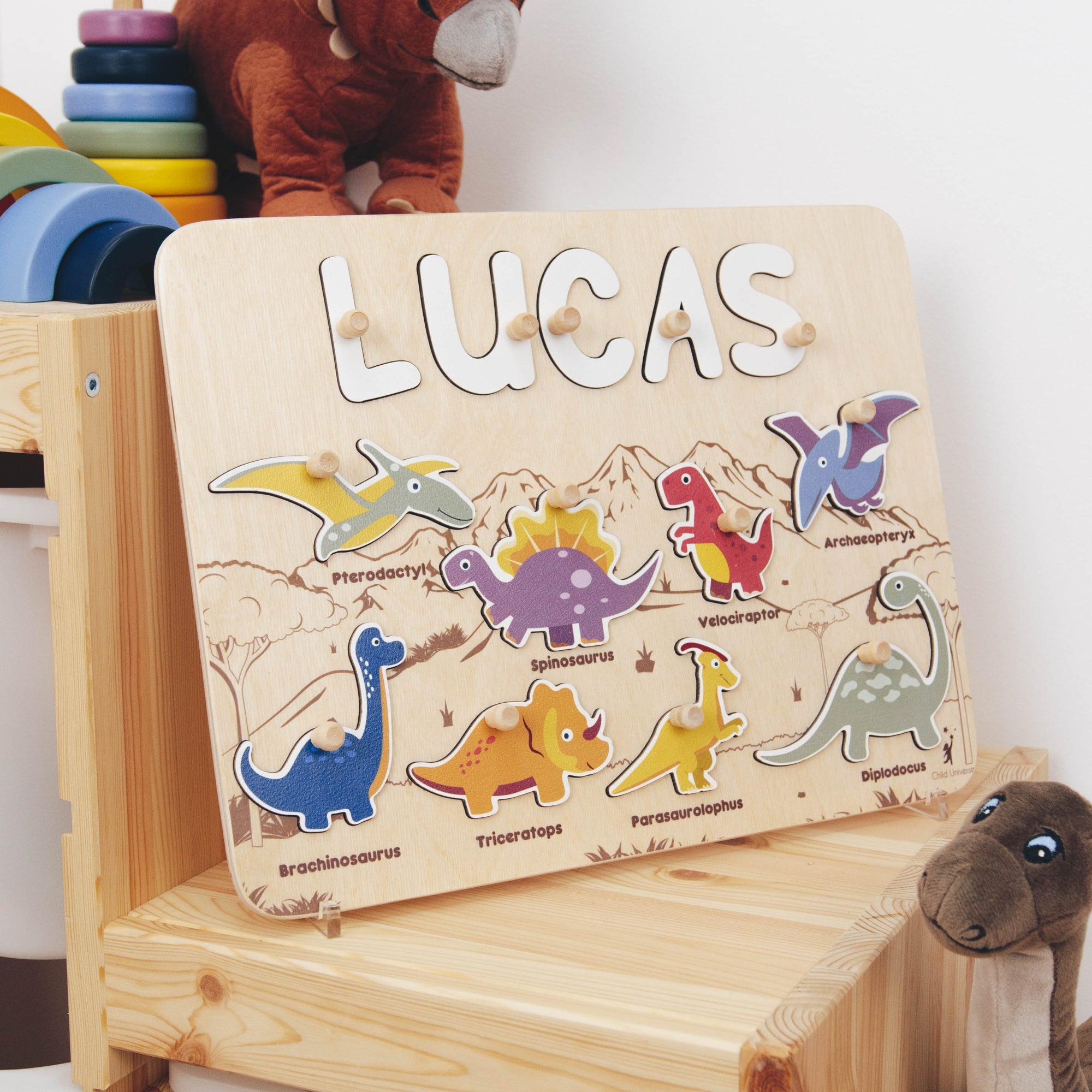 Personalized Dinosaur Name Puzzle & Educational Busy Board for Kids