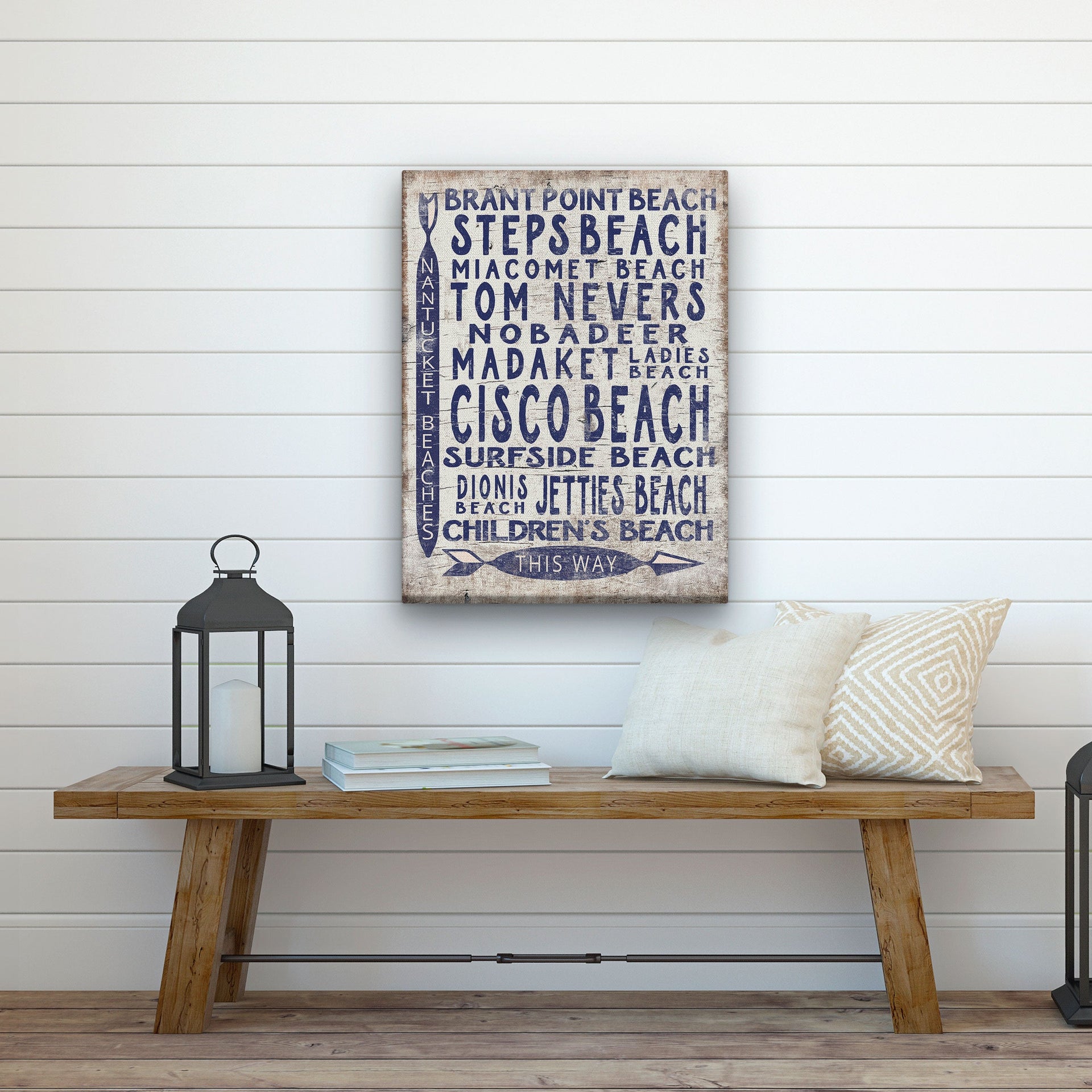 Vintage Nantucket Beaches Directional Coastal Wall Art Sign