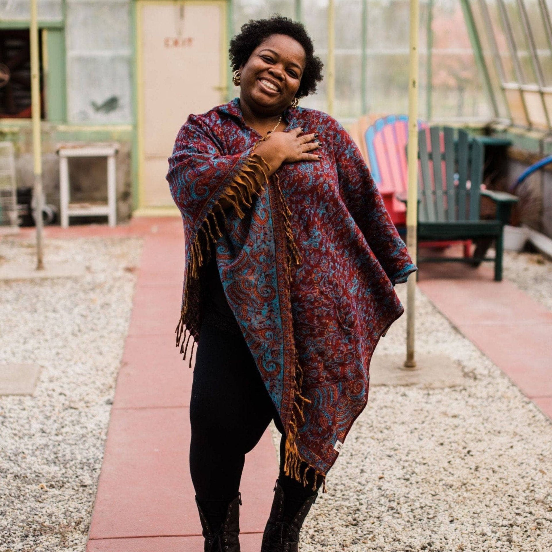 Nanda Hooded Poncho: Warm Wool Blend Boho Style Outerwear