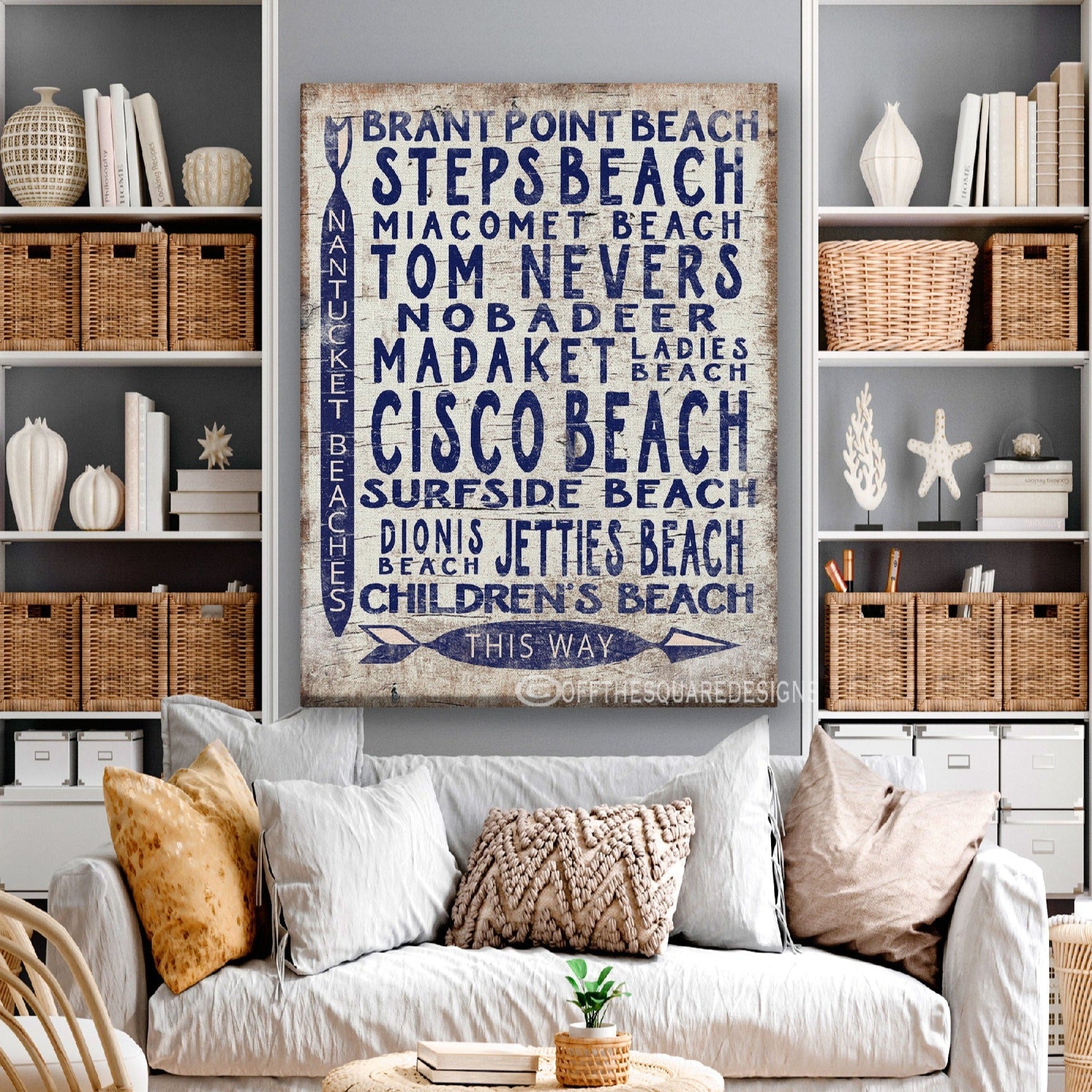 Vintage Nantucket Beaches Directional Coastal Wall Art Sign