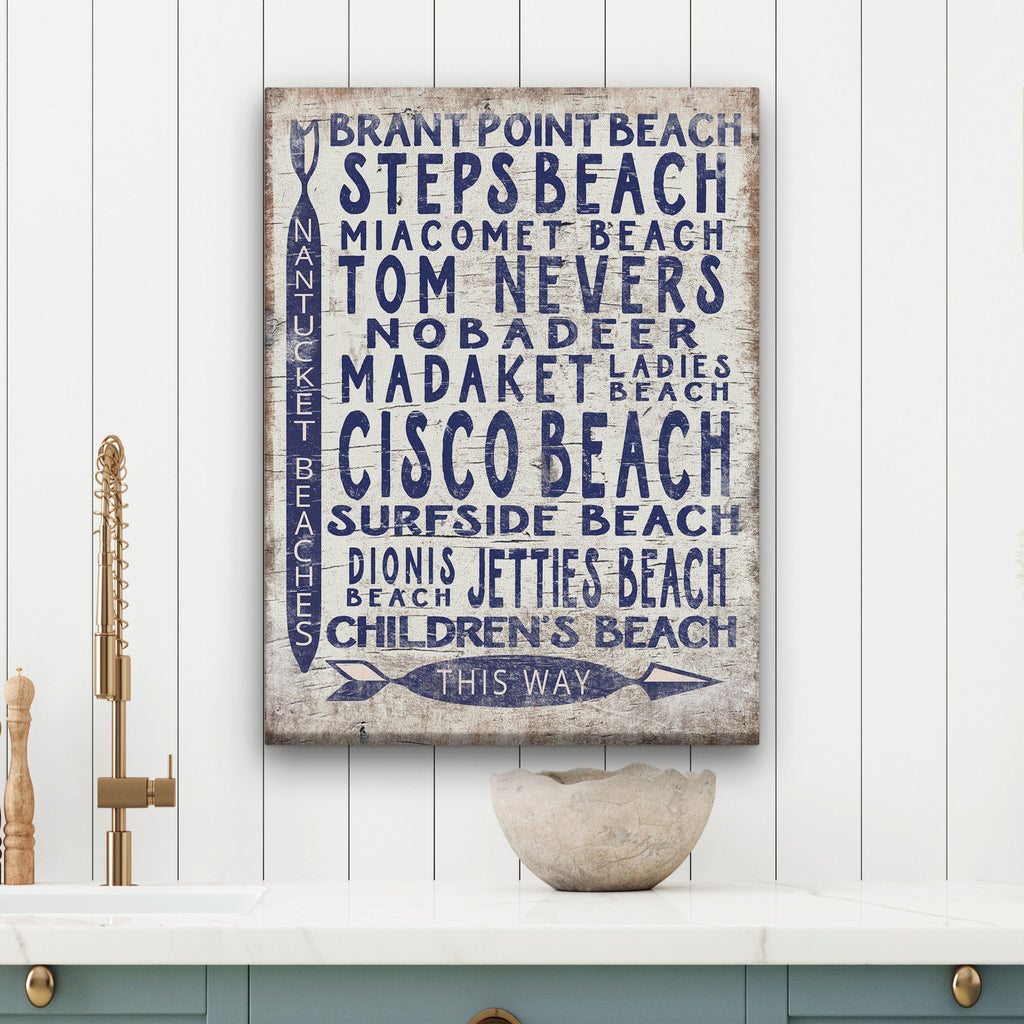 Vintage Nantucket Beaches Directional Coastal Wall Art Sign