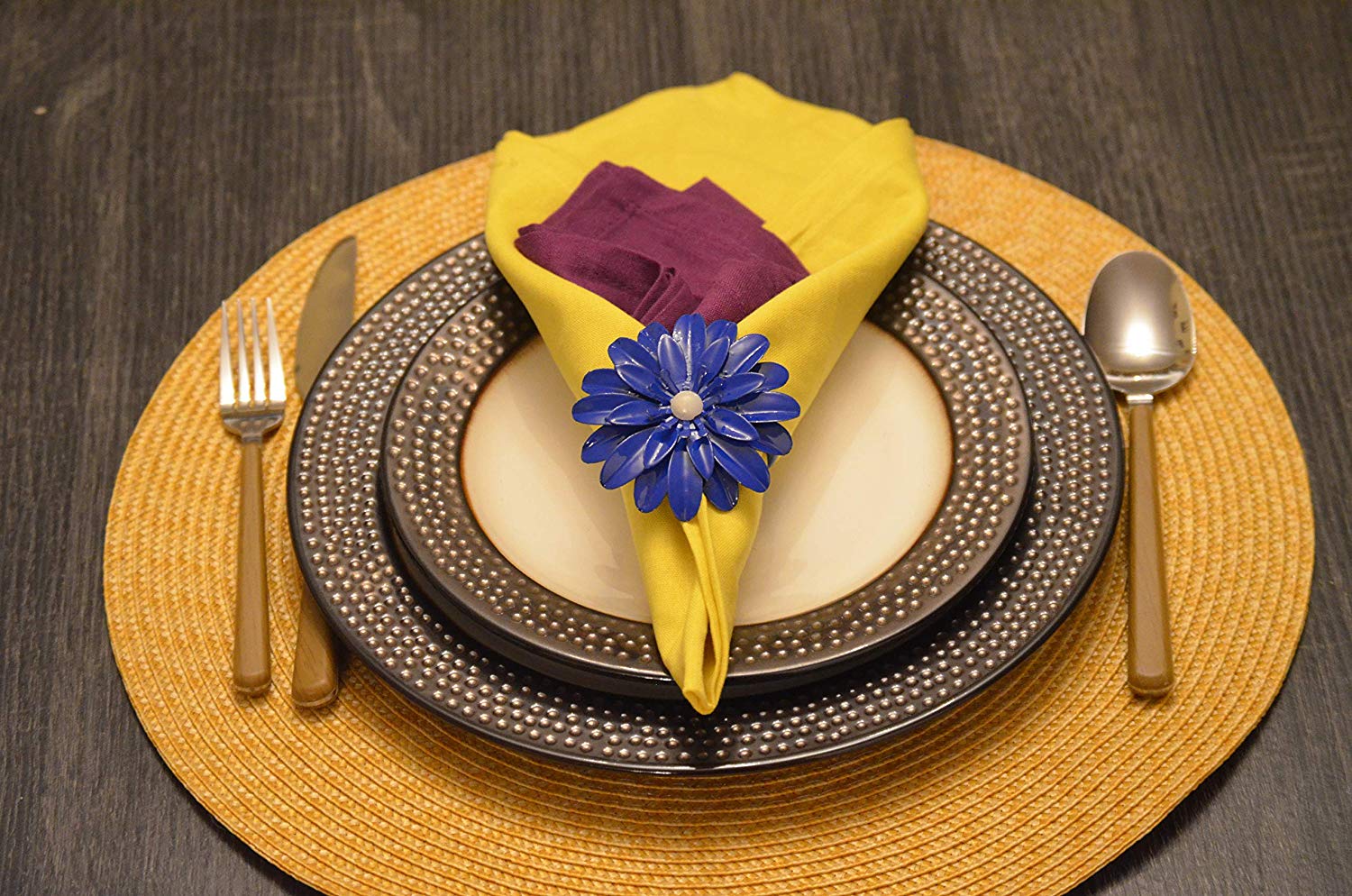 Vibhsa Blue Floral Set of 4 Napkin Rings