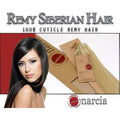 24-inch Narcia Remy Siberian micro ring hair extensions in blonde, showing silky texture and quality packaging.