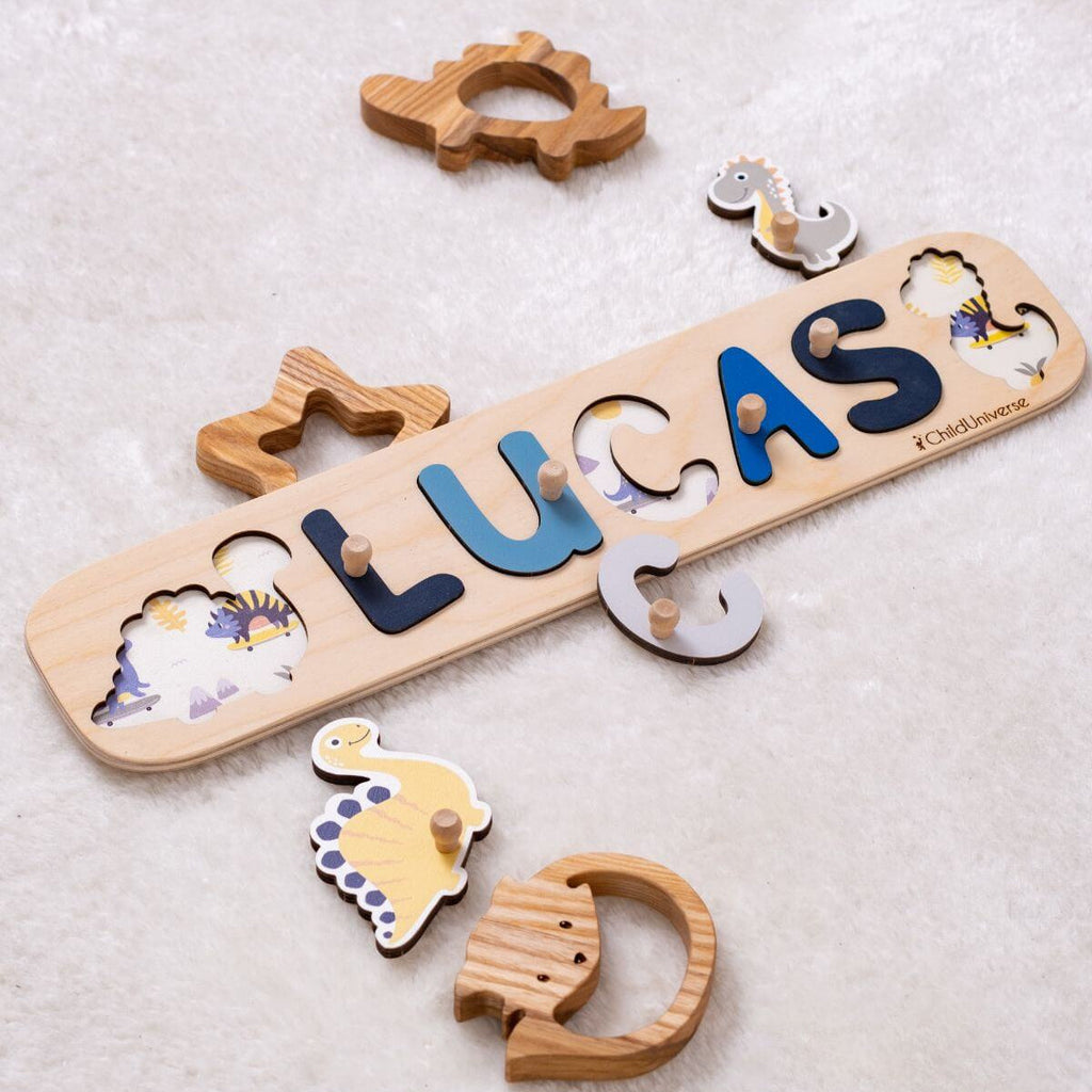 Neutral Dinosaur Name Puzzle for Kids Minimalist Nursery Decor