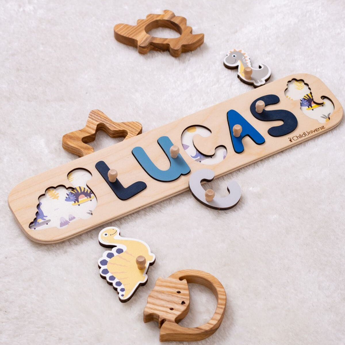 Neutral Dinosaur Name Puzzle for Kids Minimalist Nursery Decor