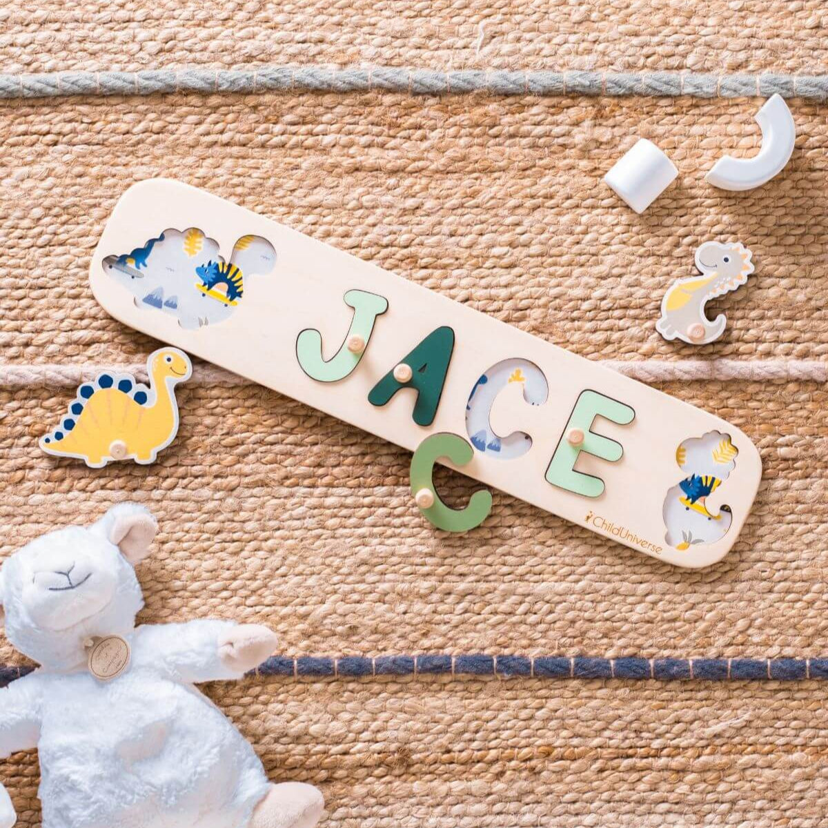 Neutral Dinosaur Name Puzzle for Kids Minimalist Nursery Decor
