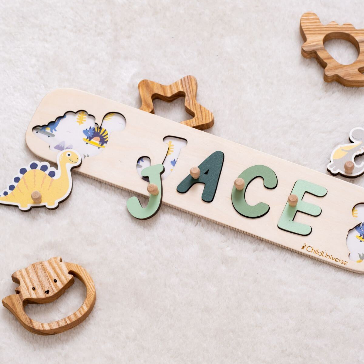 Neutral Dinosaur Name Puzzle for Kids Minimalist Nursery Decor