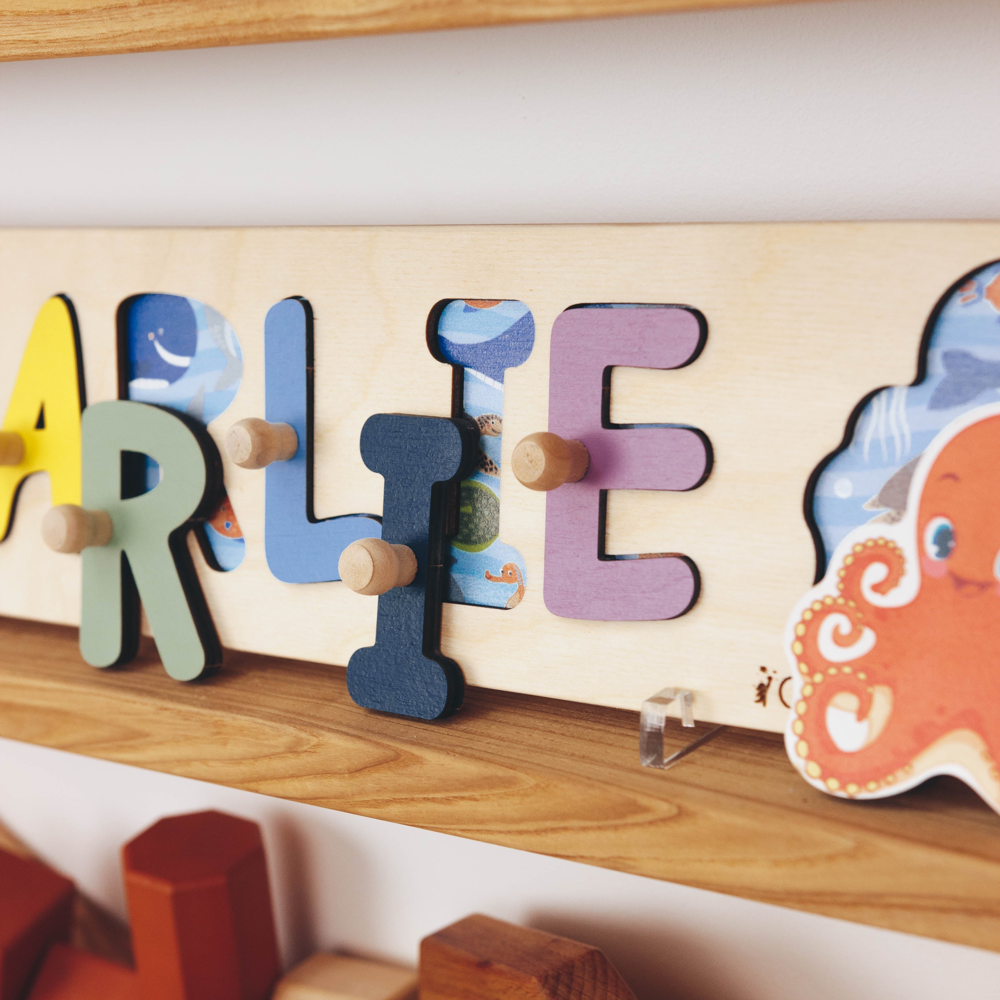 Wooden Ocean Name Puzzle – Educational Scandi-Style Kids Decor