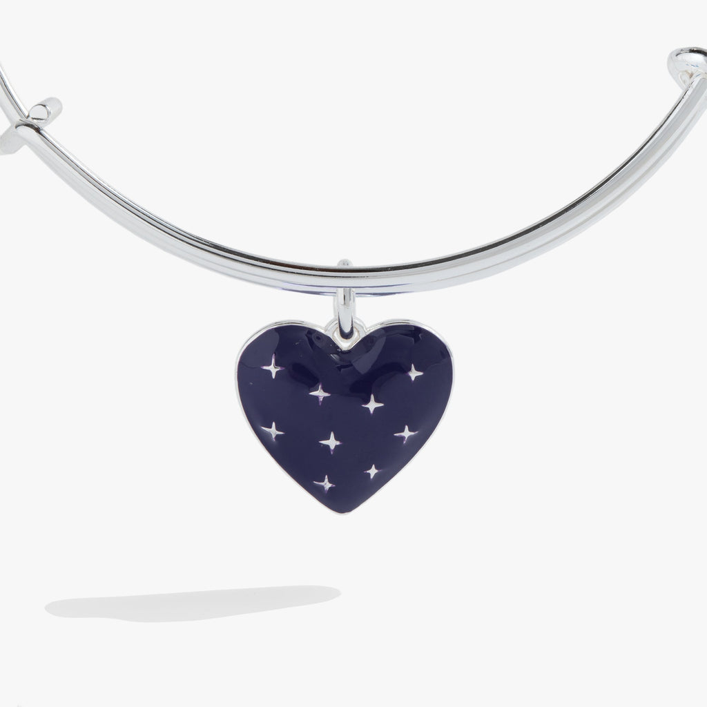 Navy Enamel Heart Charm Bangle with Starburst Details