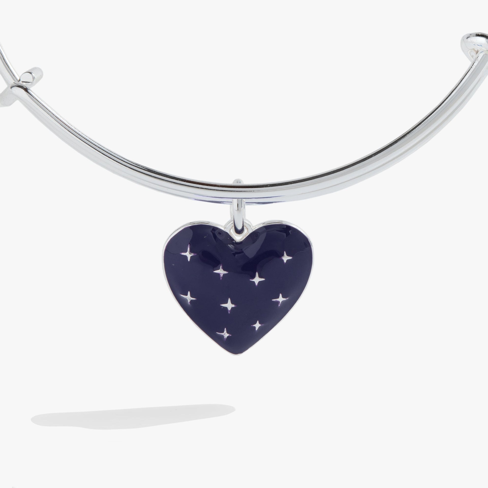 Navy Enamel Heart Charm Bangle with Starburst Details
