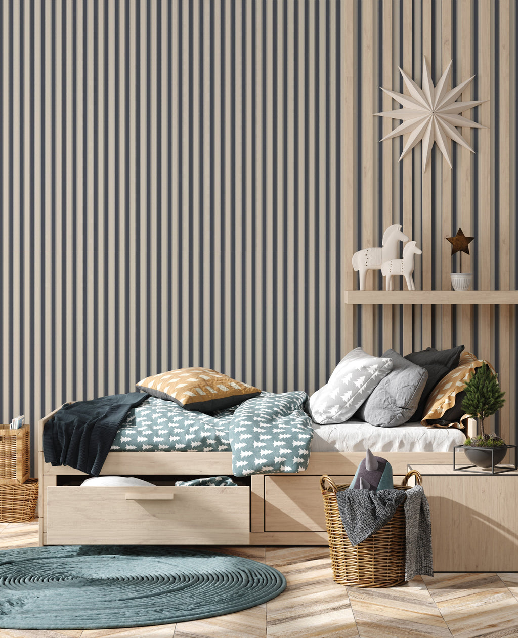 Curt Minimalist Striped Wallpaper in Beige, White, and Grey
