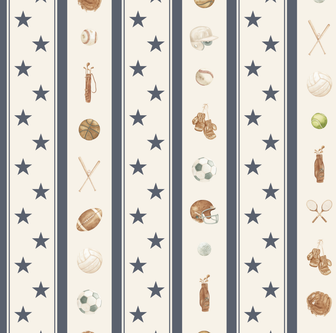 Lawson Striped Wallpaper in Cream, Blue and Brown for Nursery