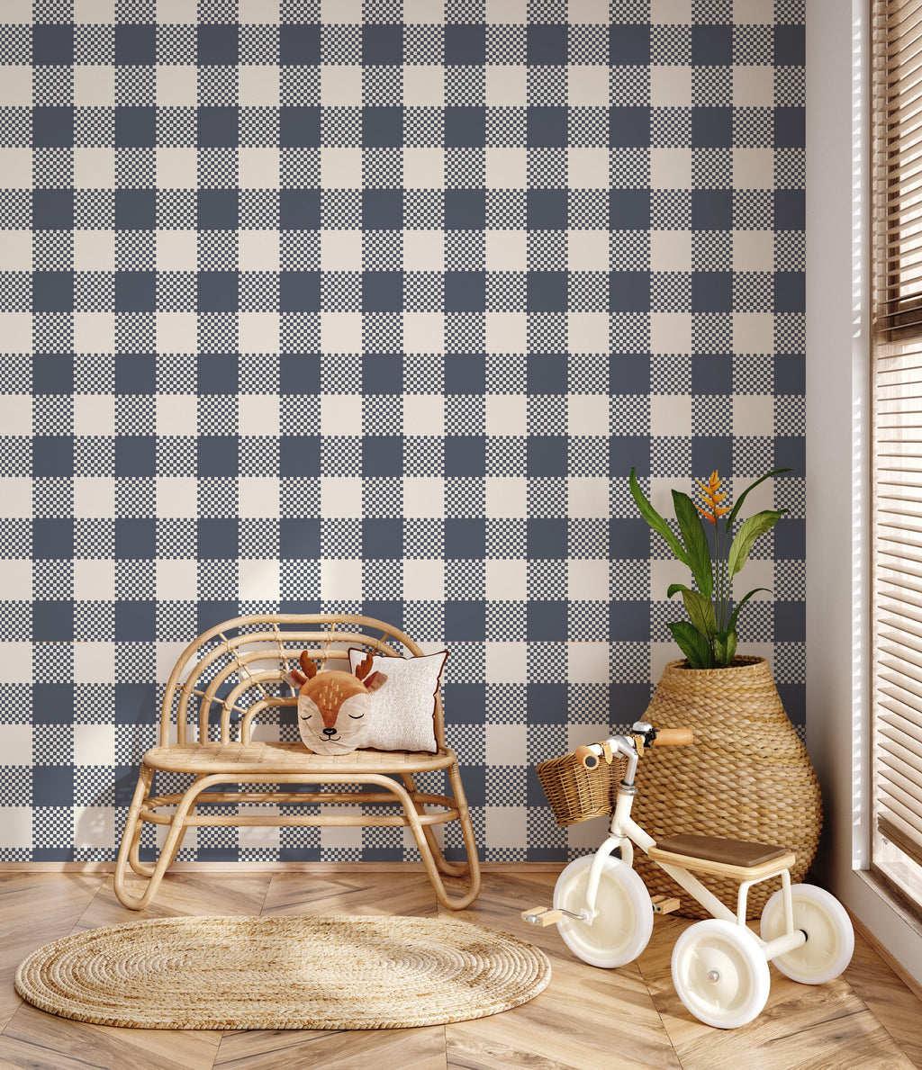 Stetson Geometric Wallpaper, Classic Blue and White