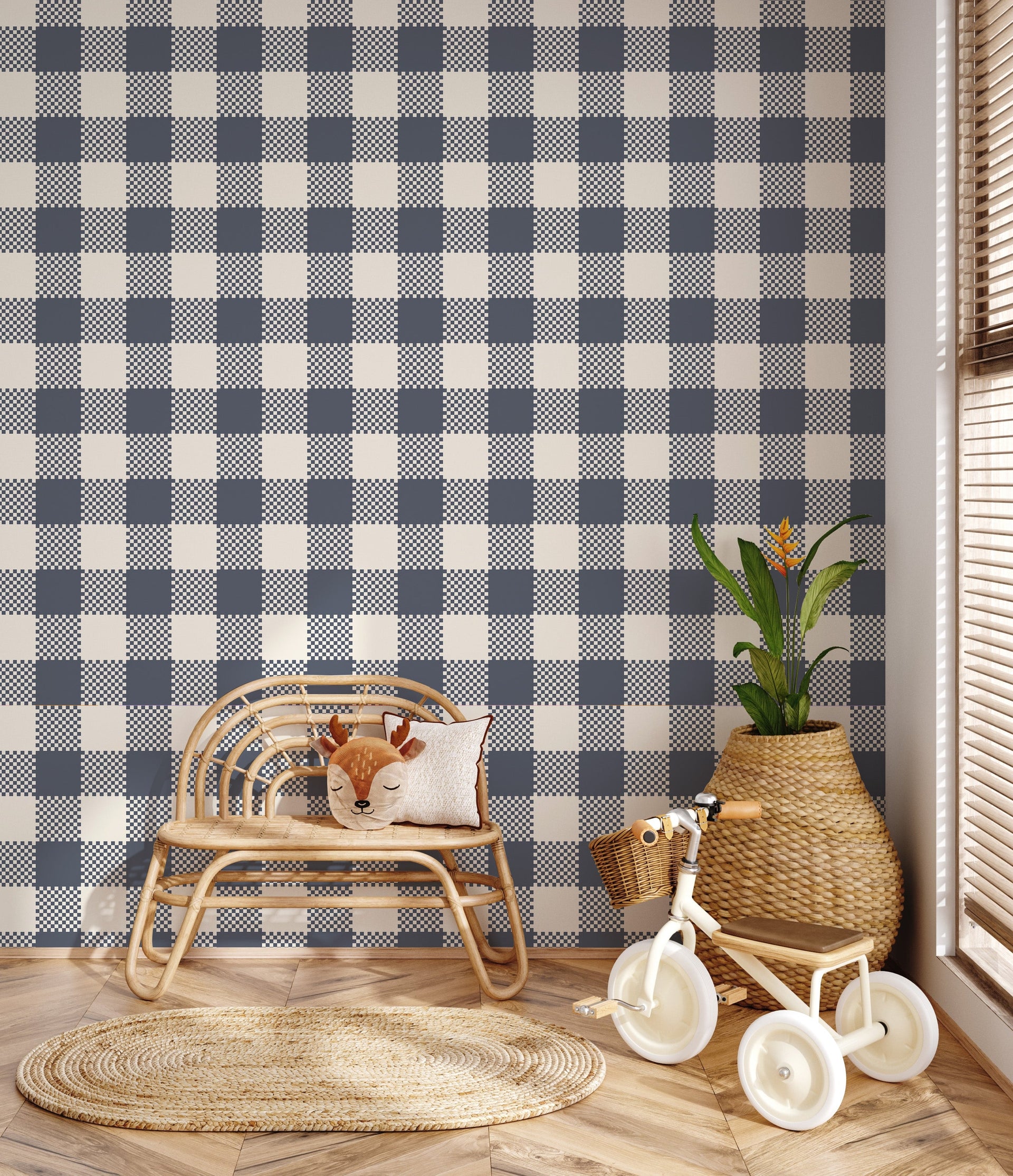 Stetson Geometric Wallpaper, Classic Blue and White