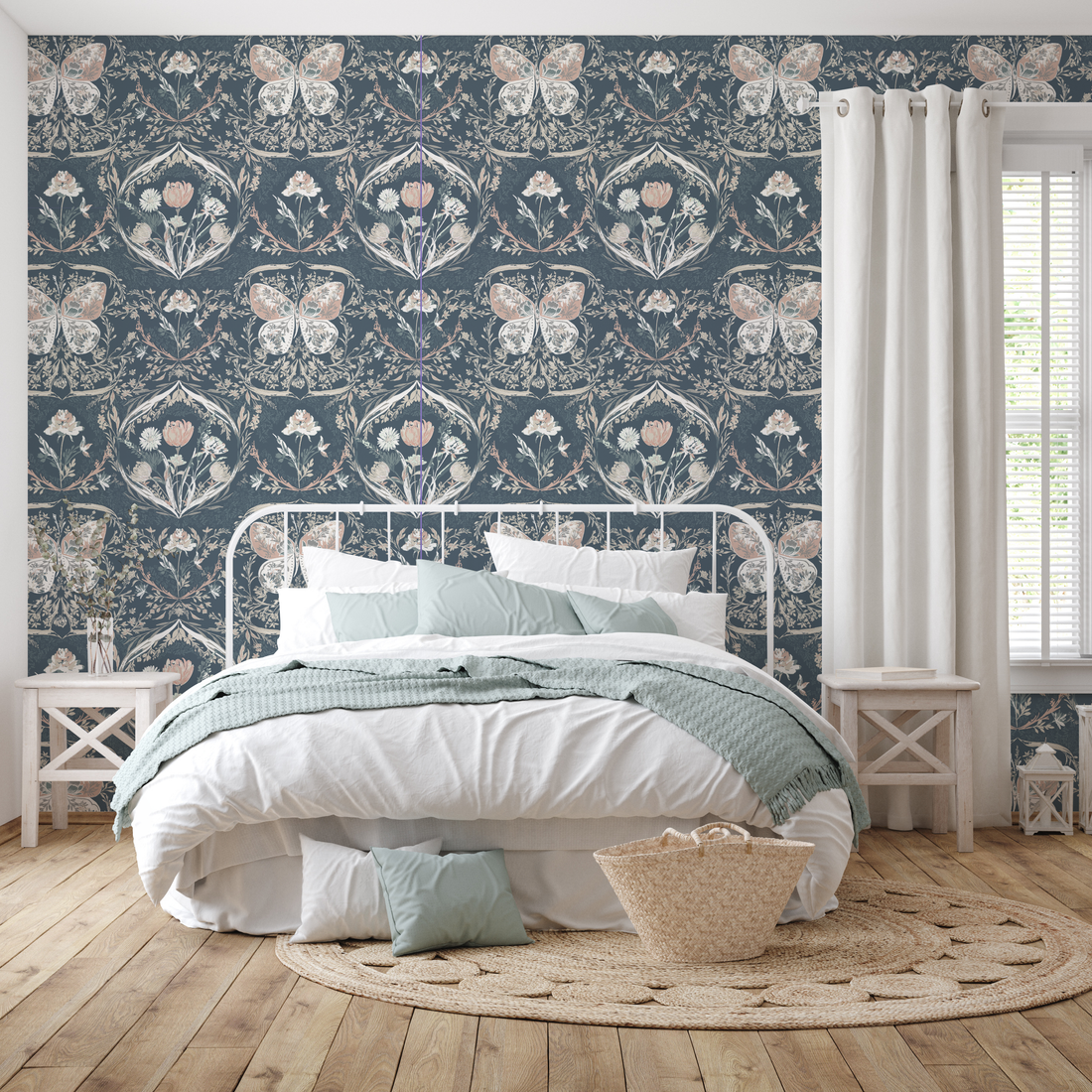Cami Romantic Floral Removable Wallpaper in Dusty Blue and Sage