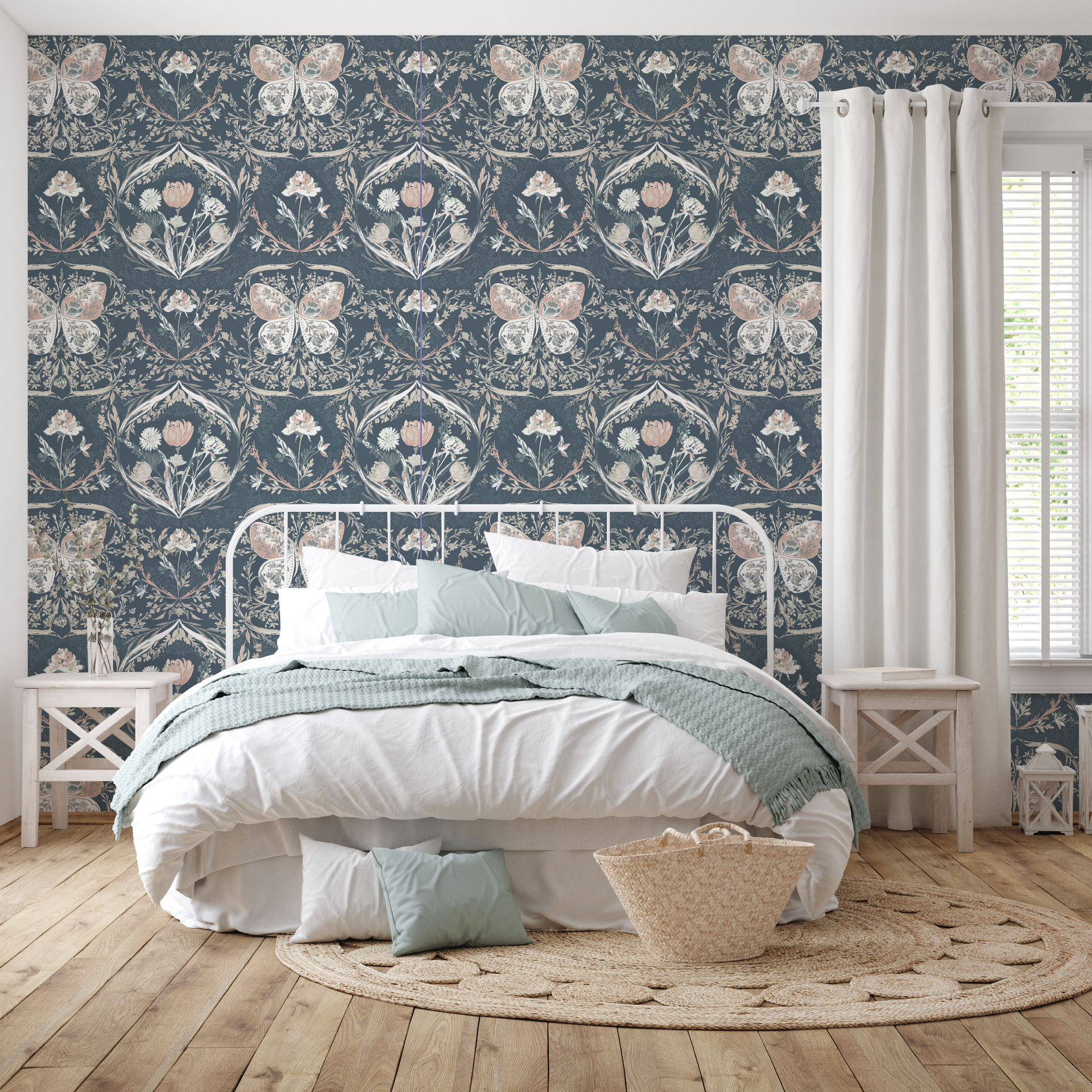 Cami Romantic Floral Removable Wallpaper in Dusty Blue and Sage
