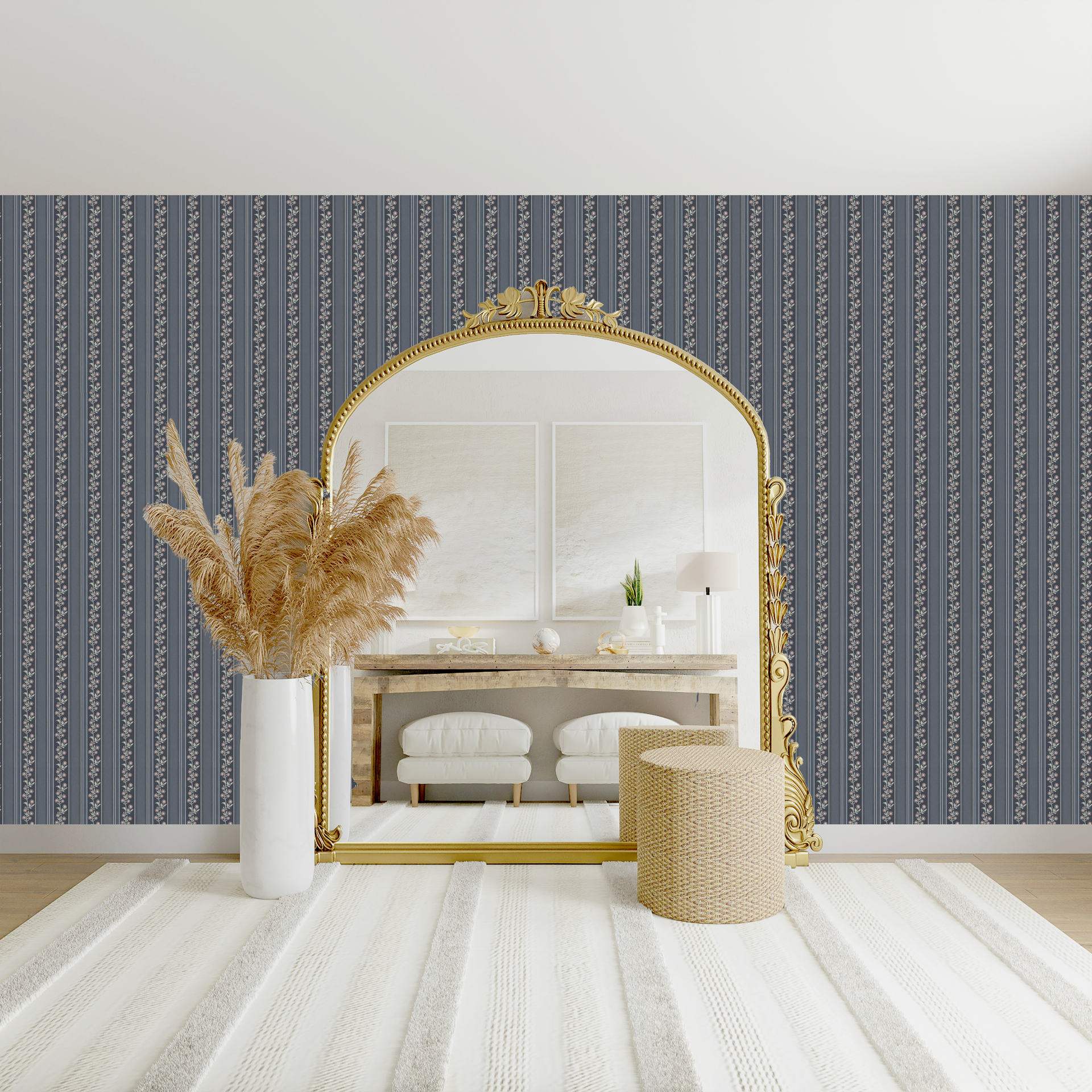 Auggie Striped Wallpaper in Pink, Cream, and Sage-Green