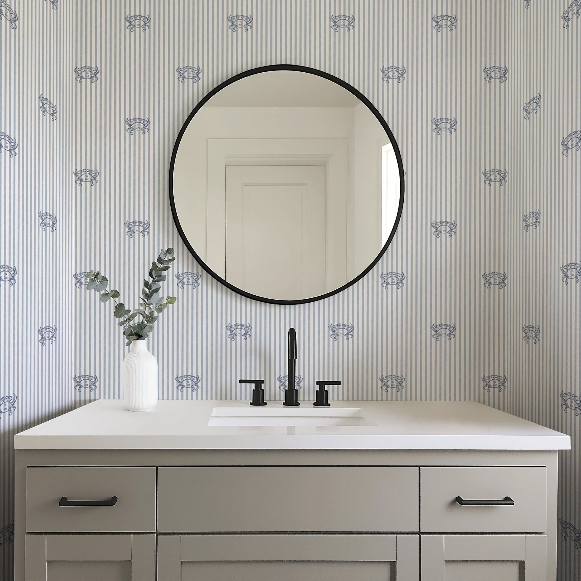 Claude Coastal Wallpaper - Preppy Blue & Sage Green Design