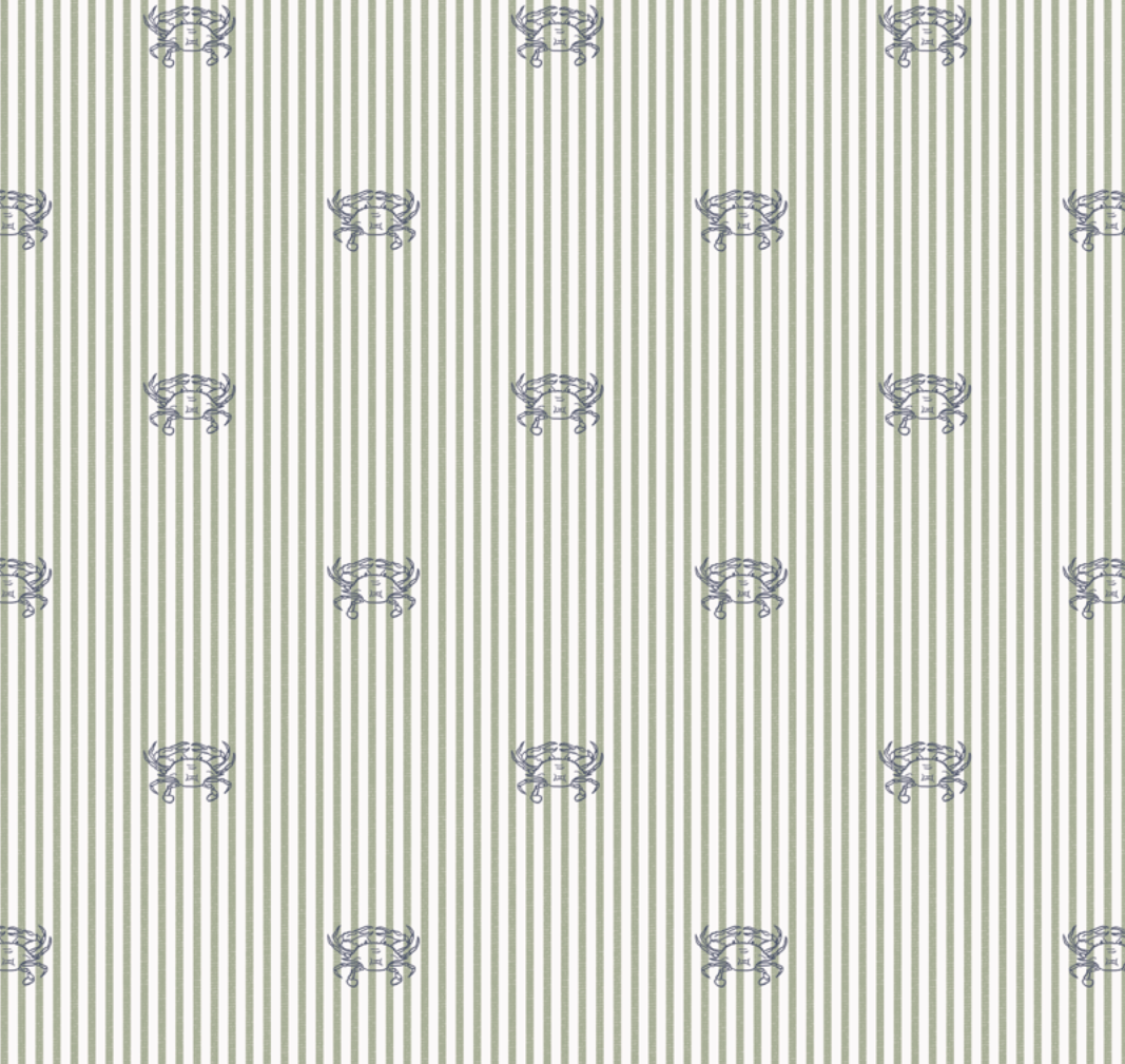 Claude Coastal Wallpaper - Preppy Blue & Sage Green Design