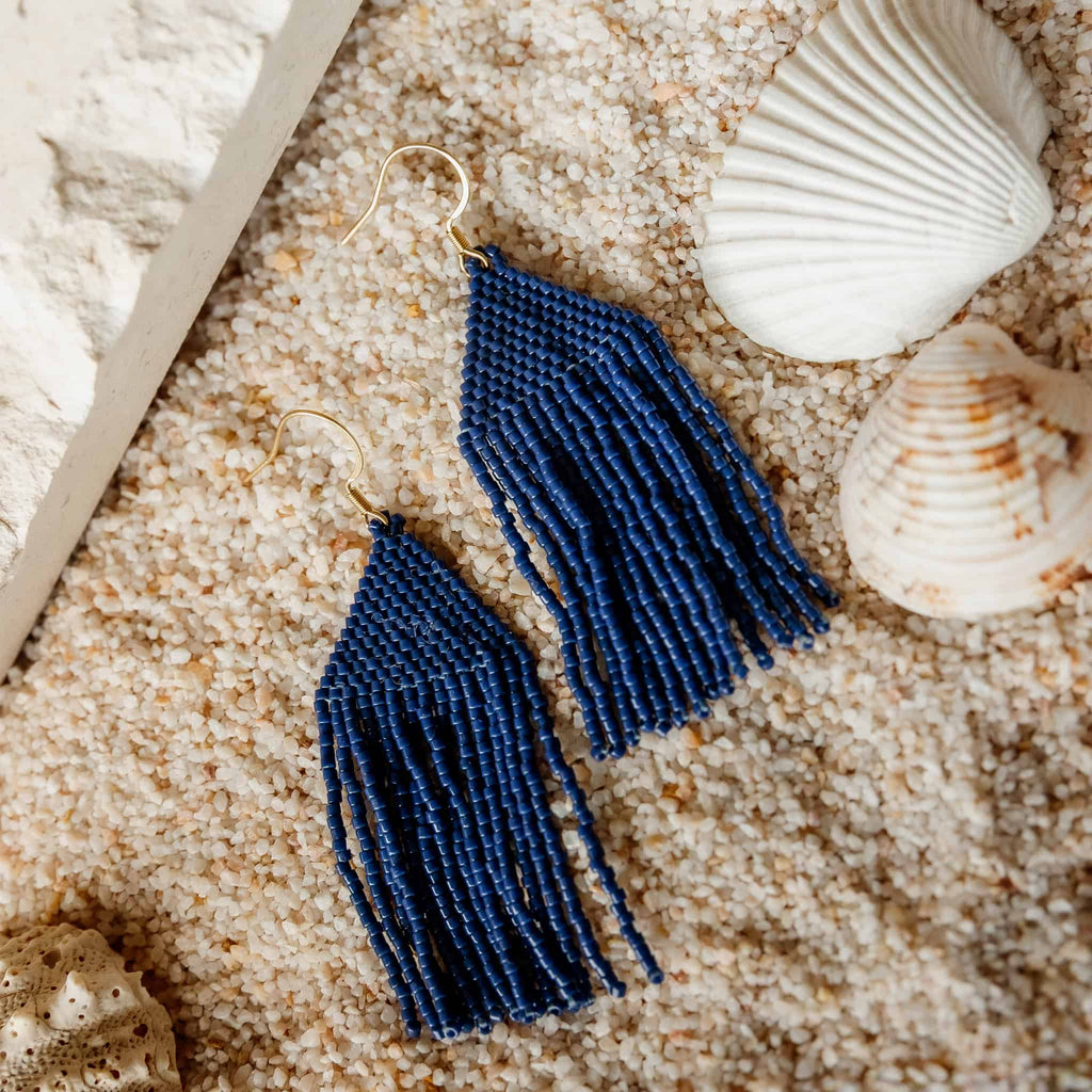 Navy Serena Beaded Earrings