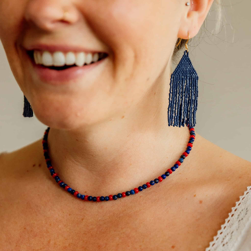 Navy Serena Beaded Earrings