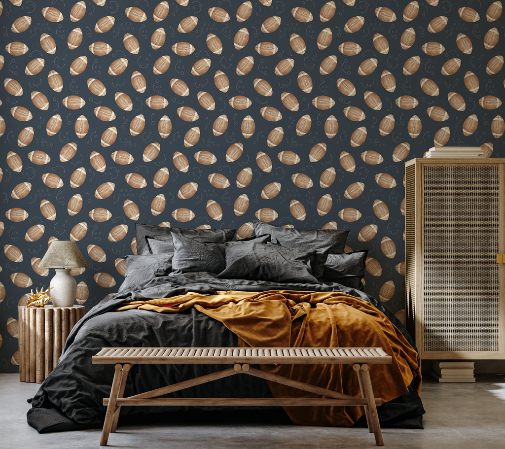 Worthy Removable Wallpaper in Brown, White, Green, Grey and Navy