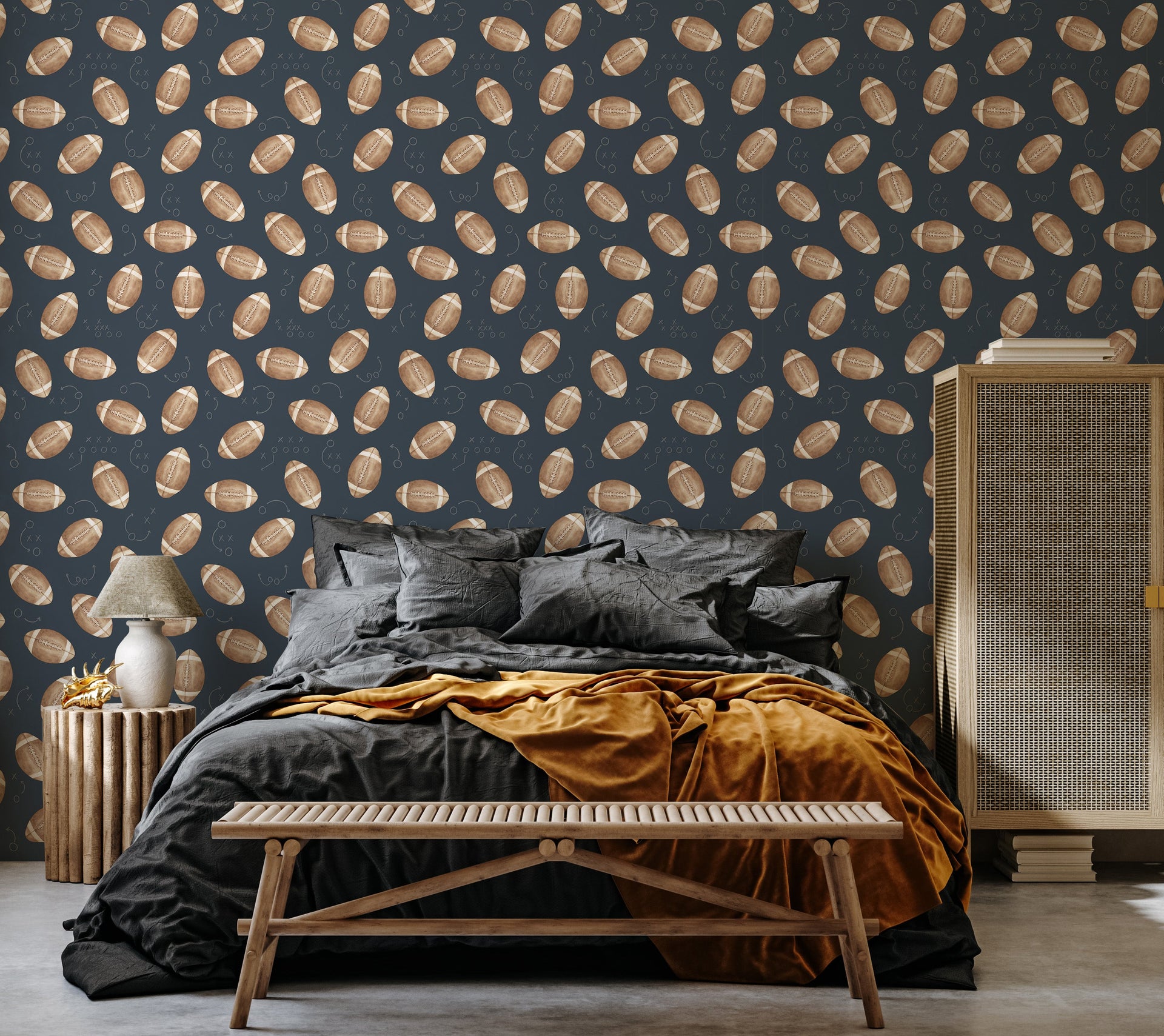 Worthy Removable Wallpaper in Brown, White, Green, Grey and Navy