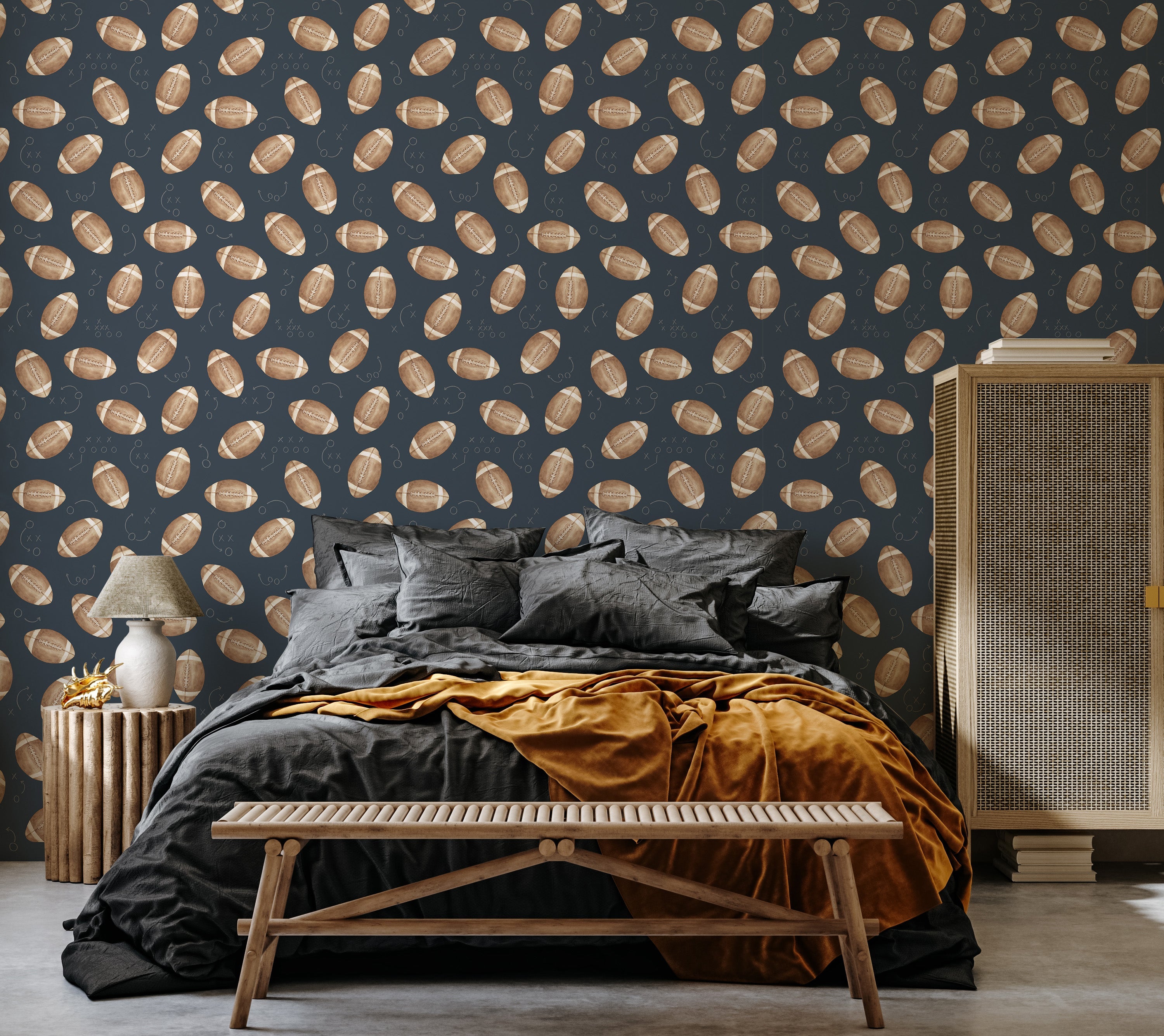 Worthy Removable Wallpaper in Brown, White, Green, Grey and Navy