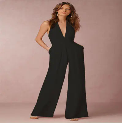 Women's Sleeveless Halter Neck Wide Leg Jumpsuit - Image 10