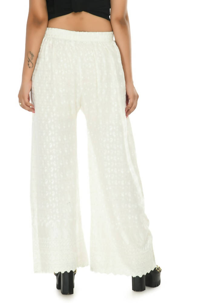 Off White Chikankari Palazzo Pants in Rayon Cotton