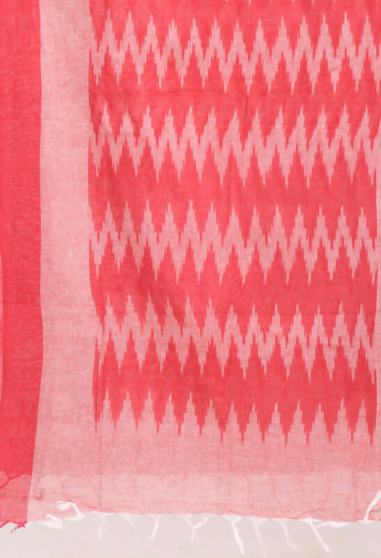 Women's Handloom Cotton Ikkat Dupatta in Pink
