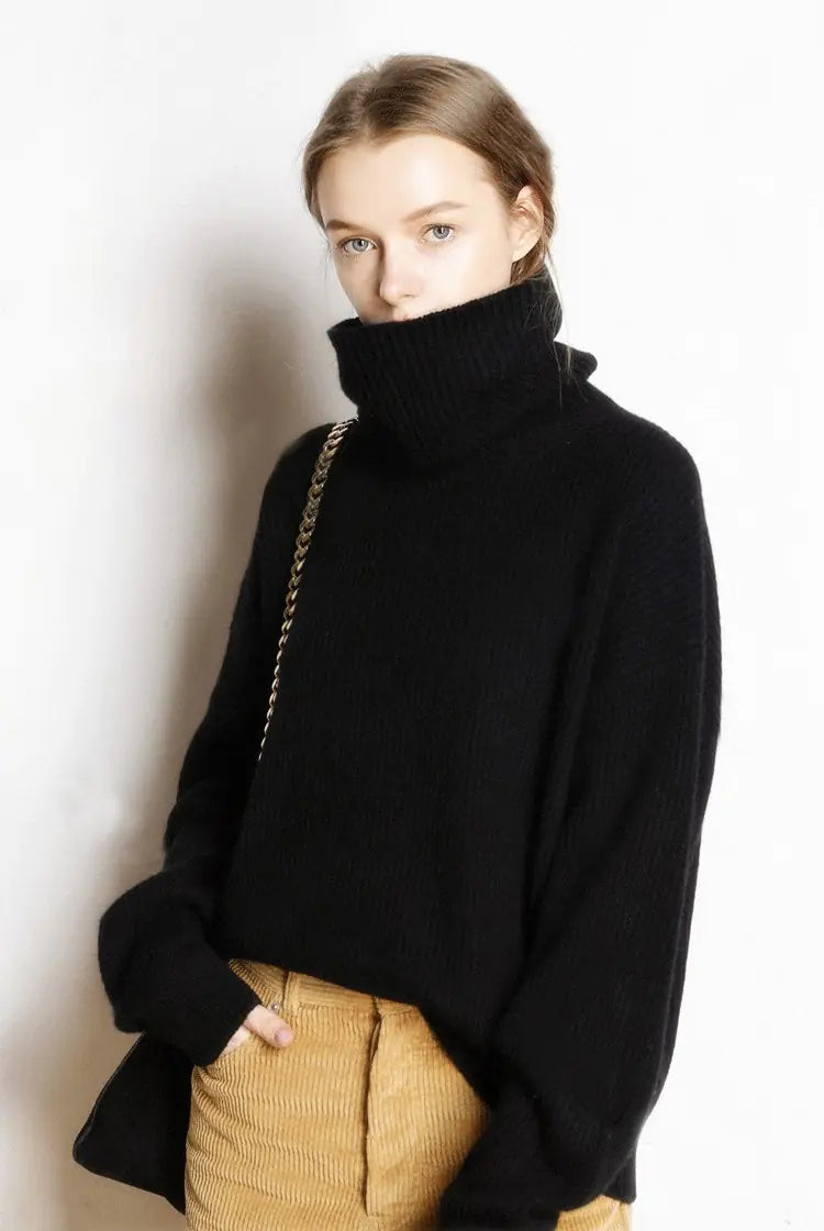 Women's Thick Ribbed Turtleneck Cashmere Blend Sweater - Image 7