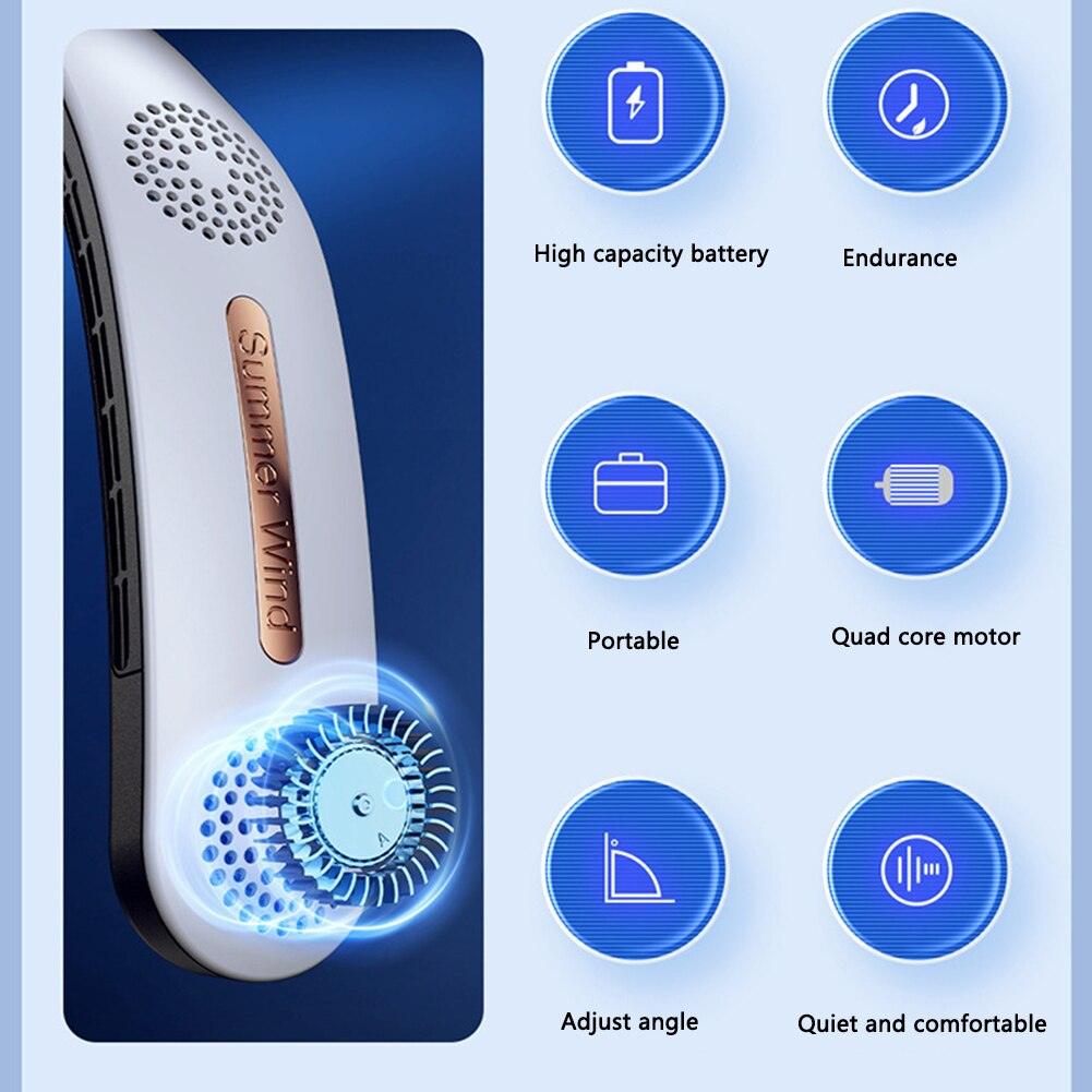 4 Turbo Bladeless Neck Fan, 2400mAh USB Rechargeable Ventilator