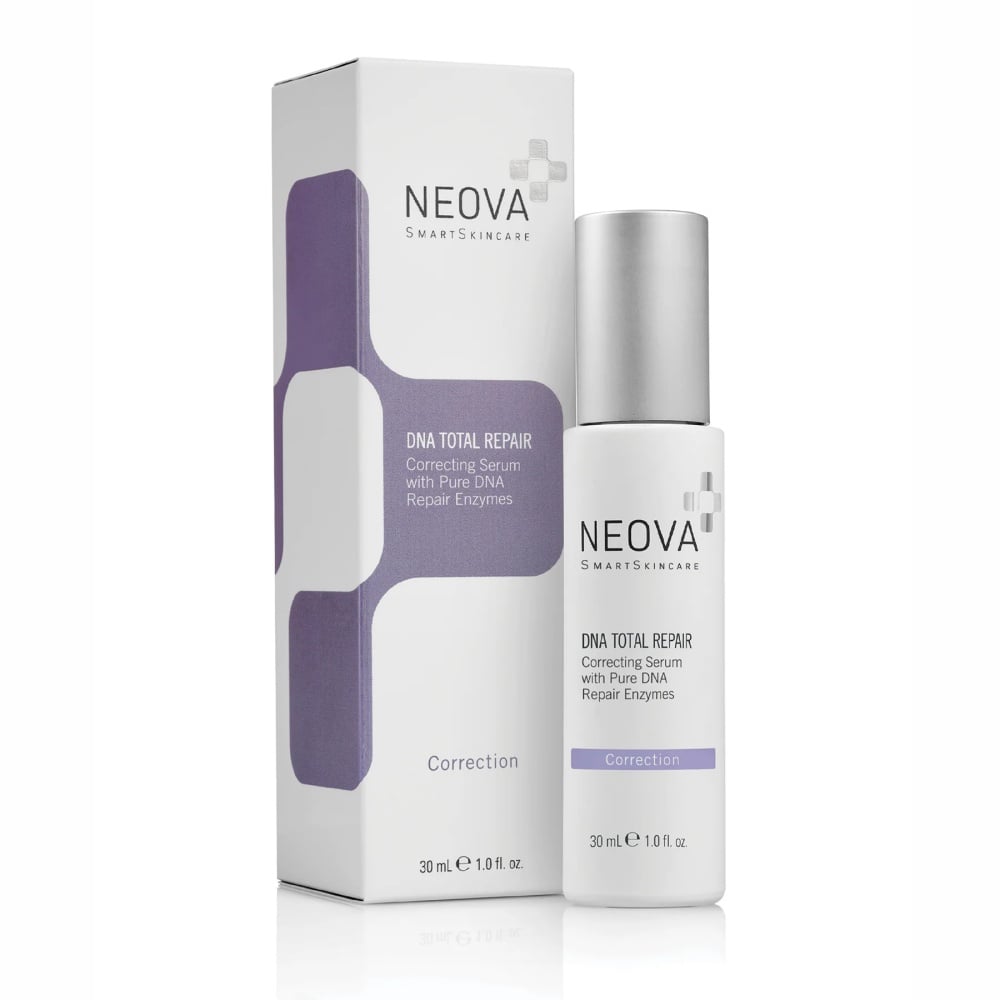 Neova DNA Total Repair 30 ml bottle in white, purple, and silver clinical packaging