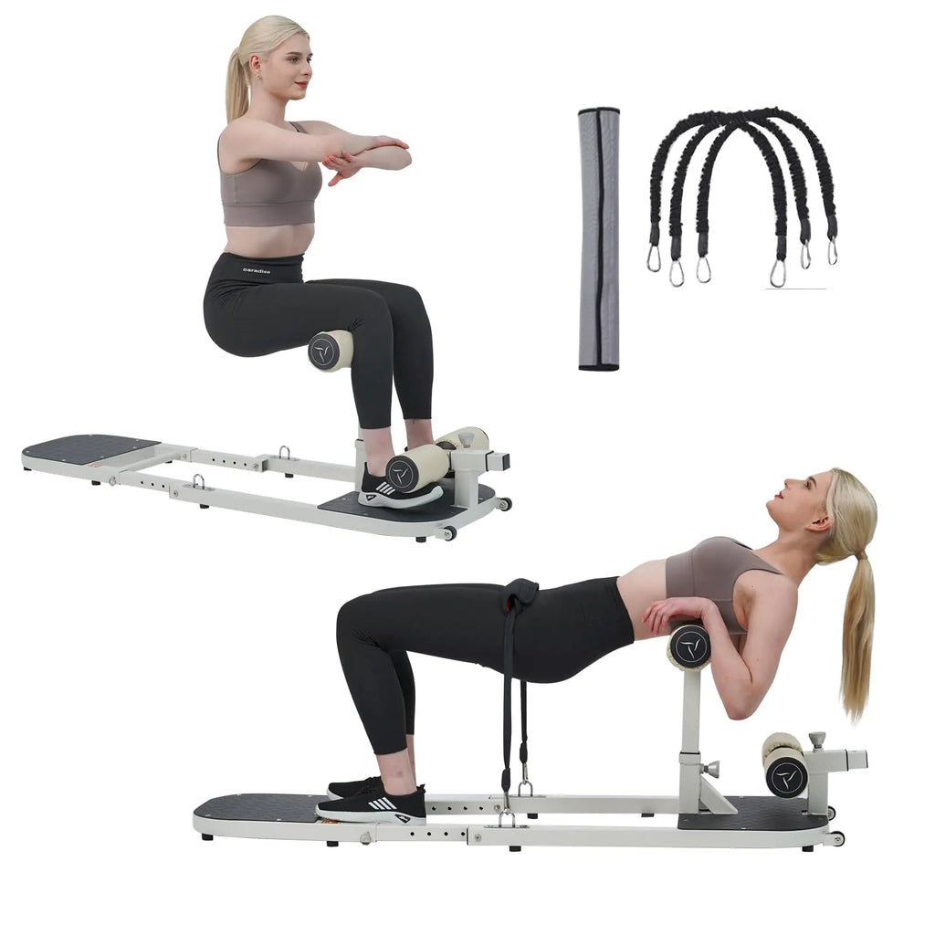 Hip Thrust Machine with High Resistance and Protectors Pad - 3D High Density Polyurethane Cushion - Premium Squat for at Home Gym-Comes with Handles to Exercise Your Arms (Seatless - Telescopic)