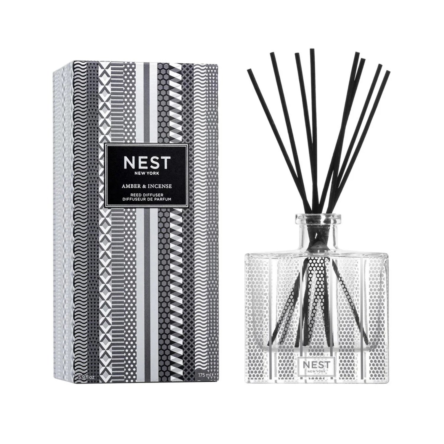 Modern clear and black geometric glass reed diffuser by NEST New York