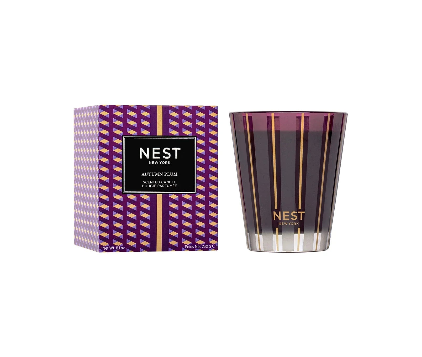 Nest New York Autumn Plum scented candle in elegant glass vessel for cozy home decor