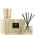 Birchwood Pine candle and reed diffuser set in elegant geometric white and gold vessels