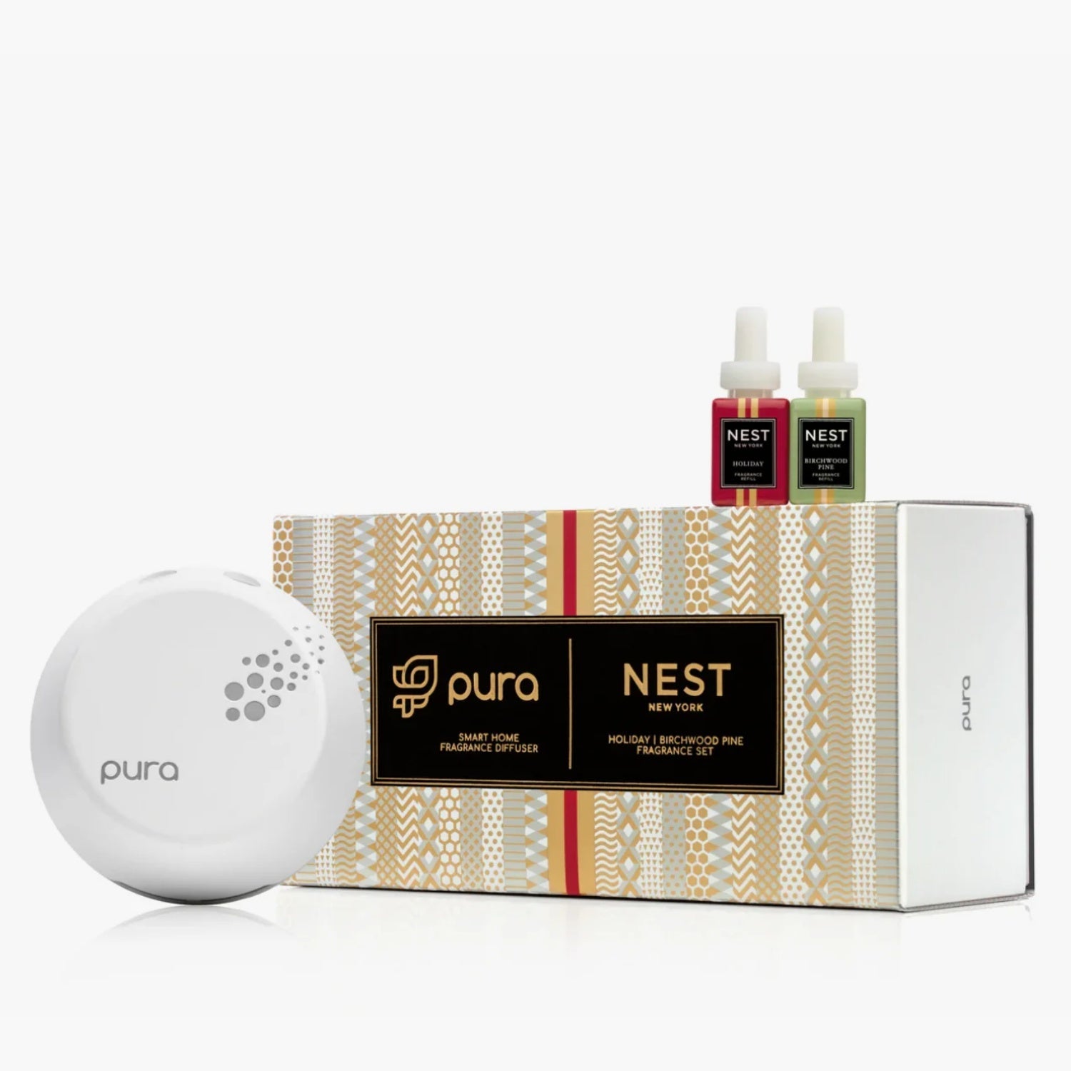 NEST New York Pura 3 smart diffuser in white with Birchwood Pine fragrance refill