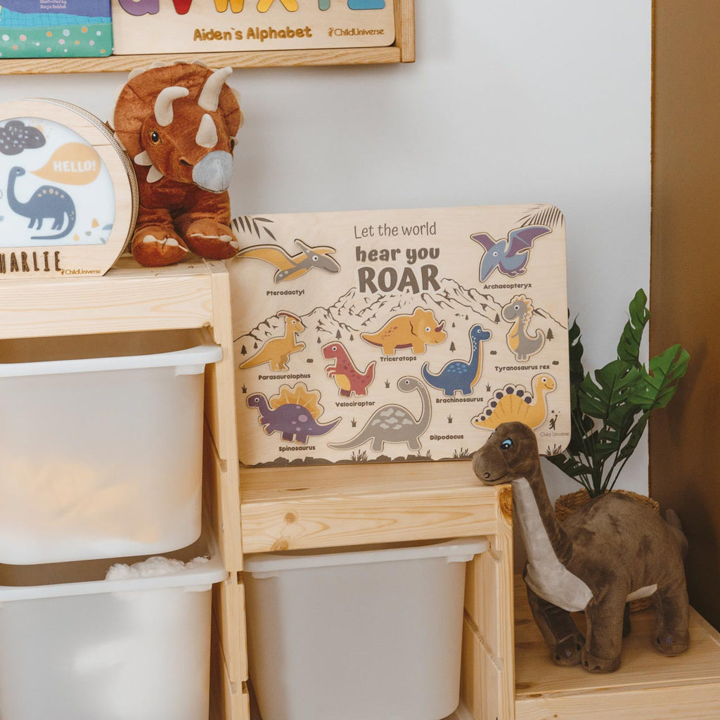 Educational Wooden Dinosaur Puzzle - Minimalist Kids Room Decor