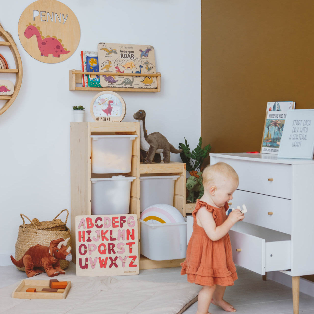 Educational Wooden Dinosaur Puzzle - Minimalist Kids Room Decor