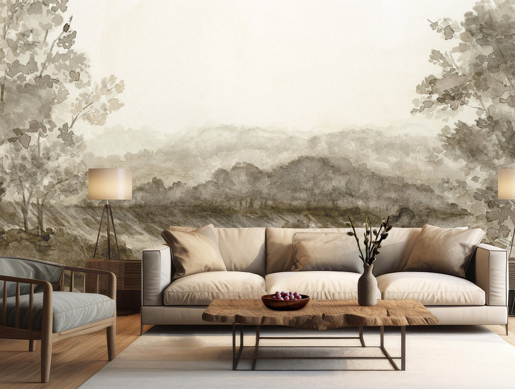 Somerset Fields Nature-Inspired Wallpaper in Taupe and Cream