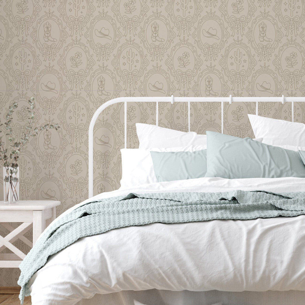 Laramie Wallpaper in Pink, Blue and Sage-Green Western-Whimsy