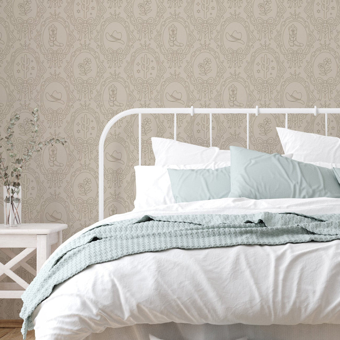 Laramie Wallpaper in Pink, Blue and Sage-Green Western-Whimsy