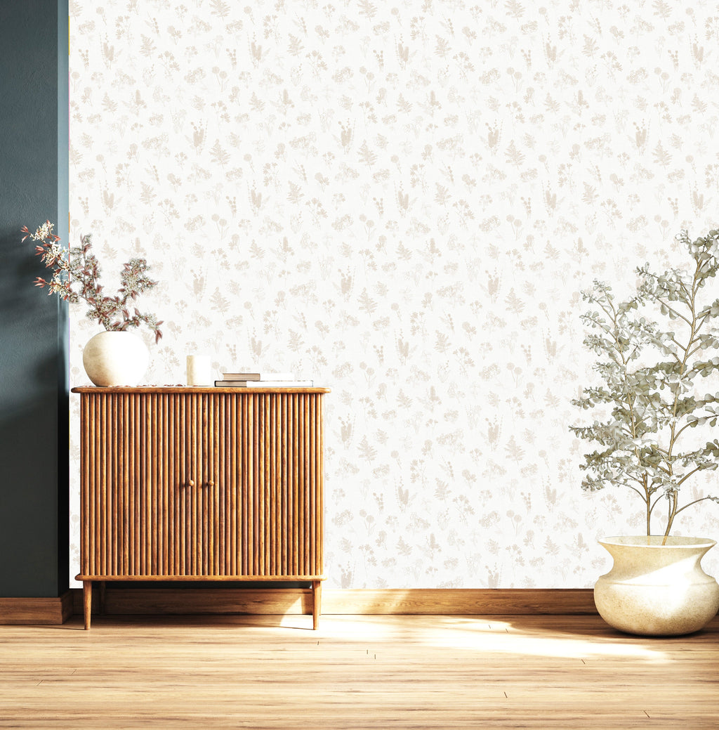 Everette Floral Wallpaper in Blue, White and Beige