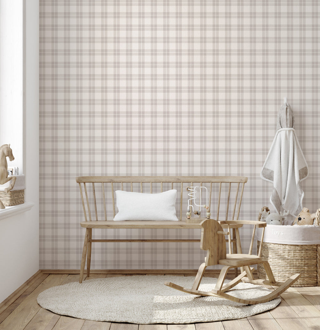 Channing Removable Plaid Wallpaper in Black, Blue, Pink and Beige