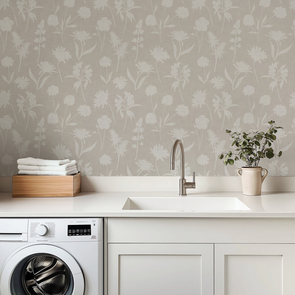 Gwyneth Botanical Floral Peel and Stick Wallpaper in Green and Beige