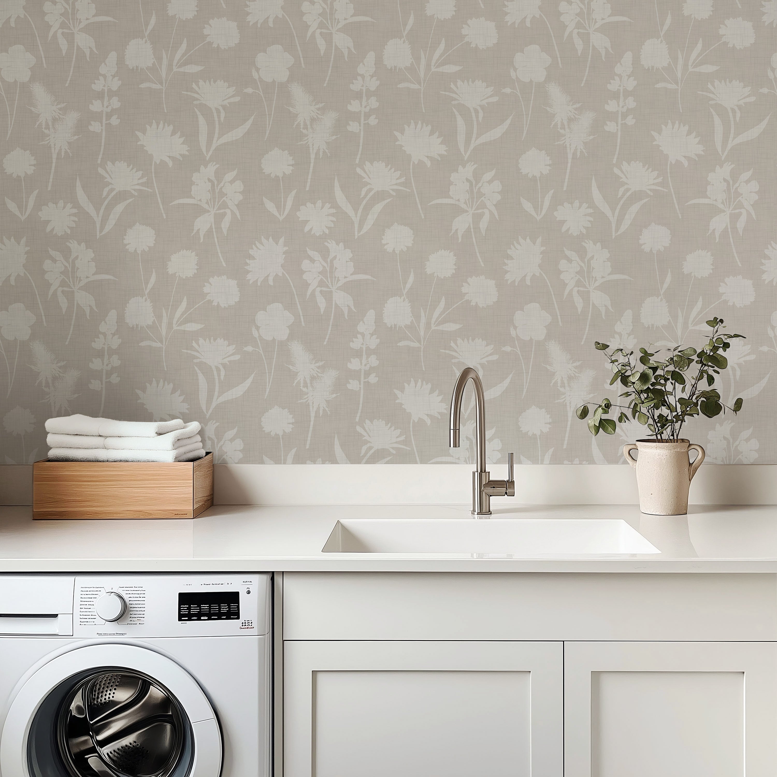 Gwyneth Botanical Floral Peel and Stick Wallpaper in Green and Beige