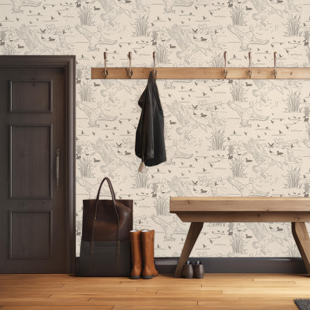 Wallace Patterned Removable Wallpaper in Blue, Olive-Green, White