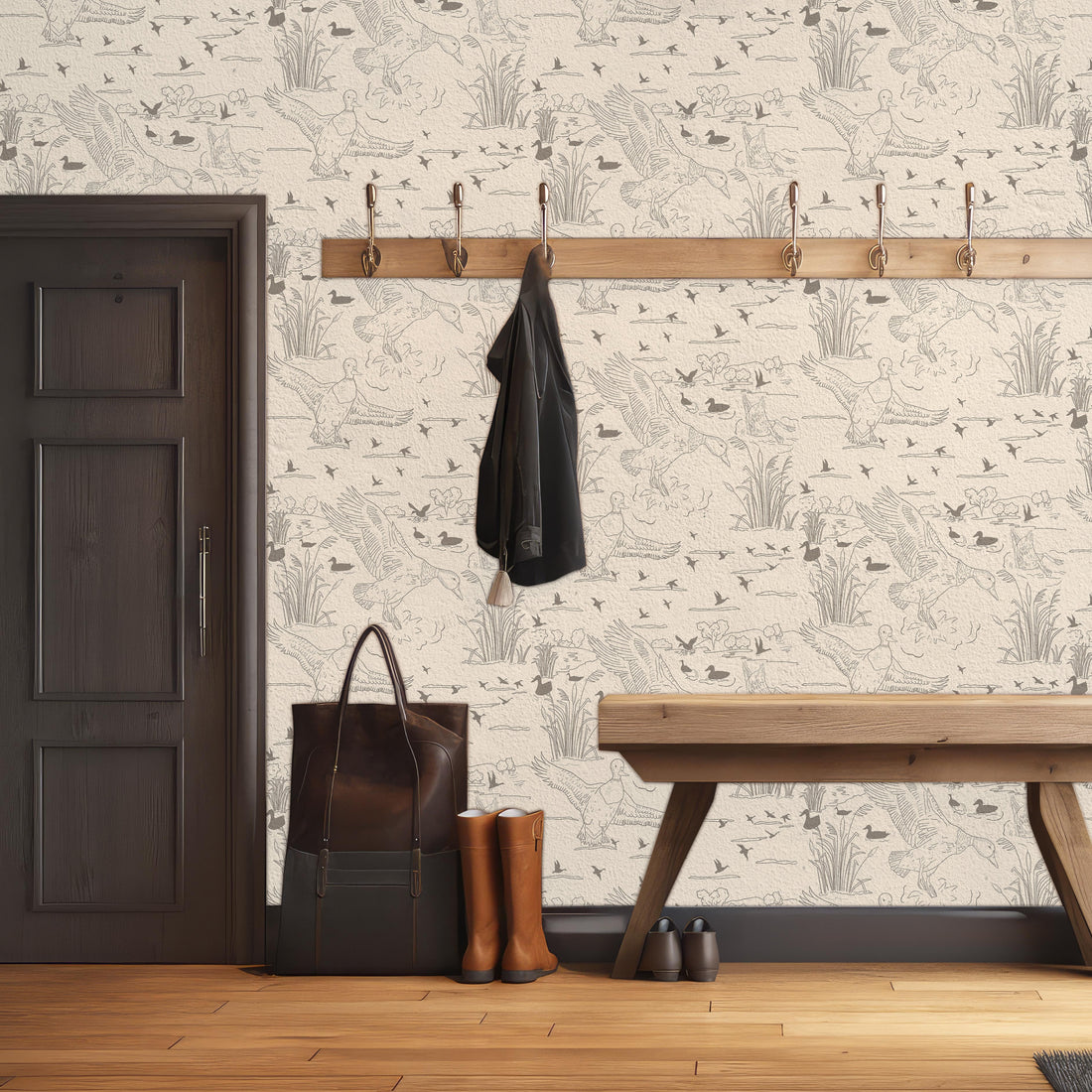 Wallace Patterned Removable Wallpaper in Blue, Olive-Green, White